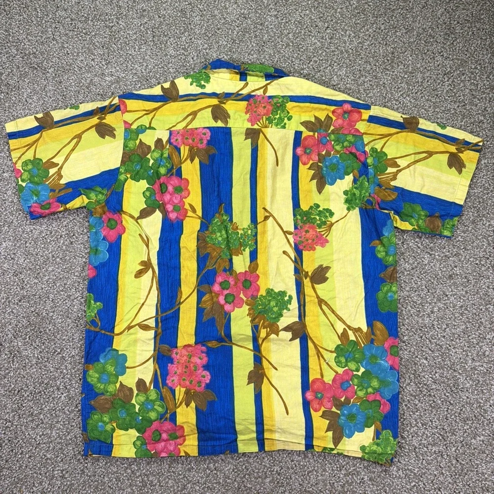 60s Hawaiian Made Button Up Shirt Size Large Classic Watercolor All Over Print M